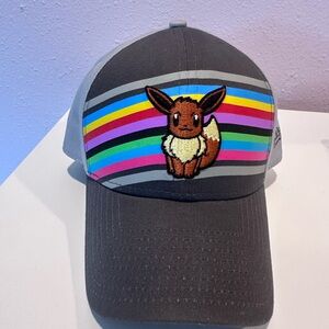 Gray Cap with Eevee and Rainbow Stripes